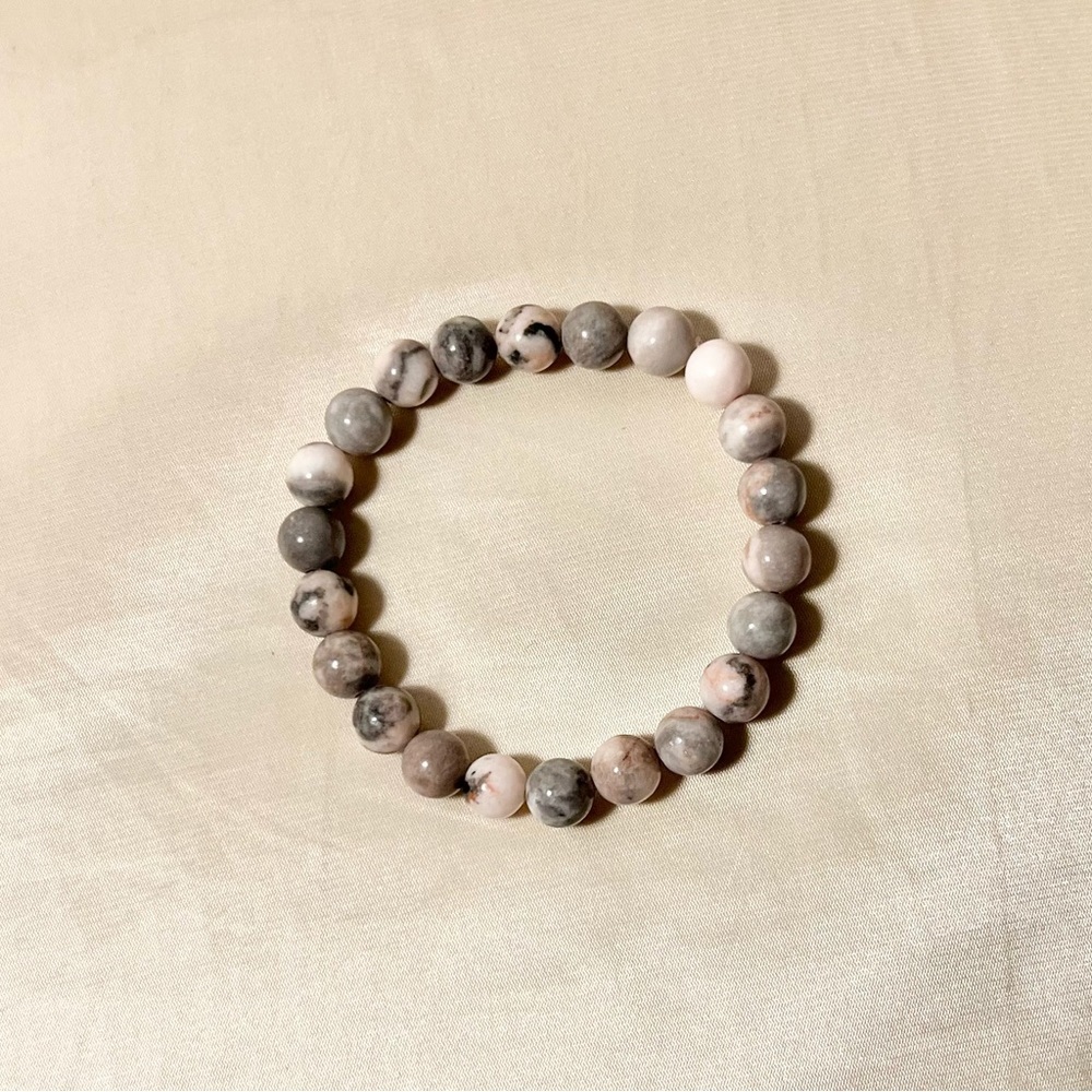 New: 8mm Handmade Pink Zebra Jasper Natural Crystal Bead Bracelet